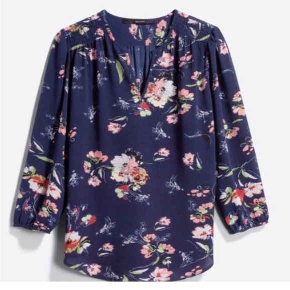 Navy Coral Floral Kenmore Splitneck Popover Blouse by Fun2Fun Stitchfix NWOT - Picture 1 of 16